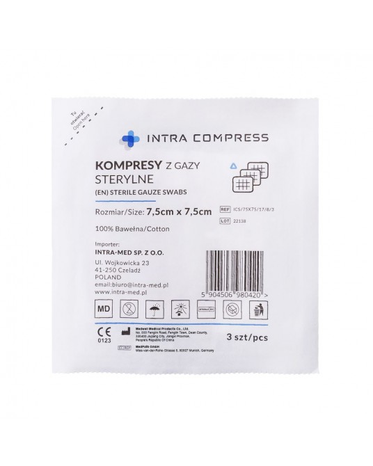Intra Compress sterile Mullkompressen, 8-fach, 17-fädig – 3 Stück