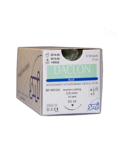 Daclon Nylon blau 3/8 Kreis, Außen schneidende Nadel 12er-Pack